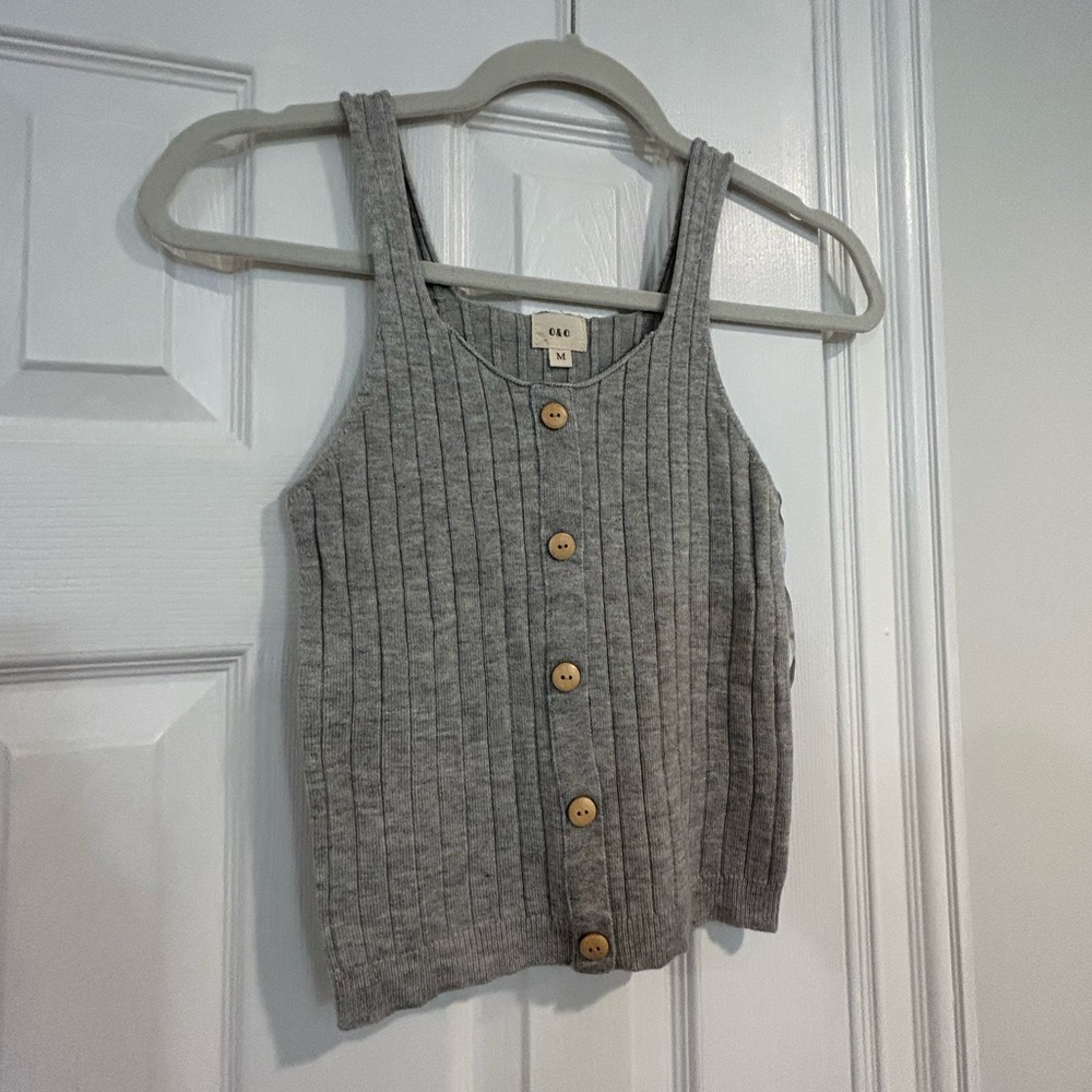 Gray ribbed button down tank top, size medium
